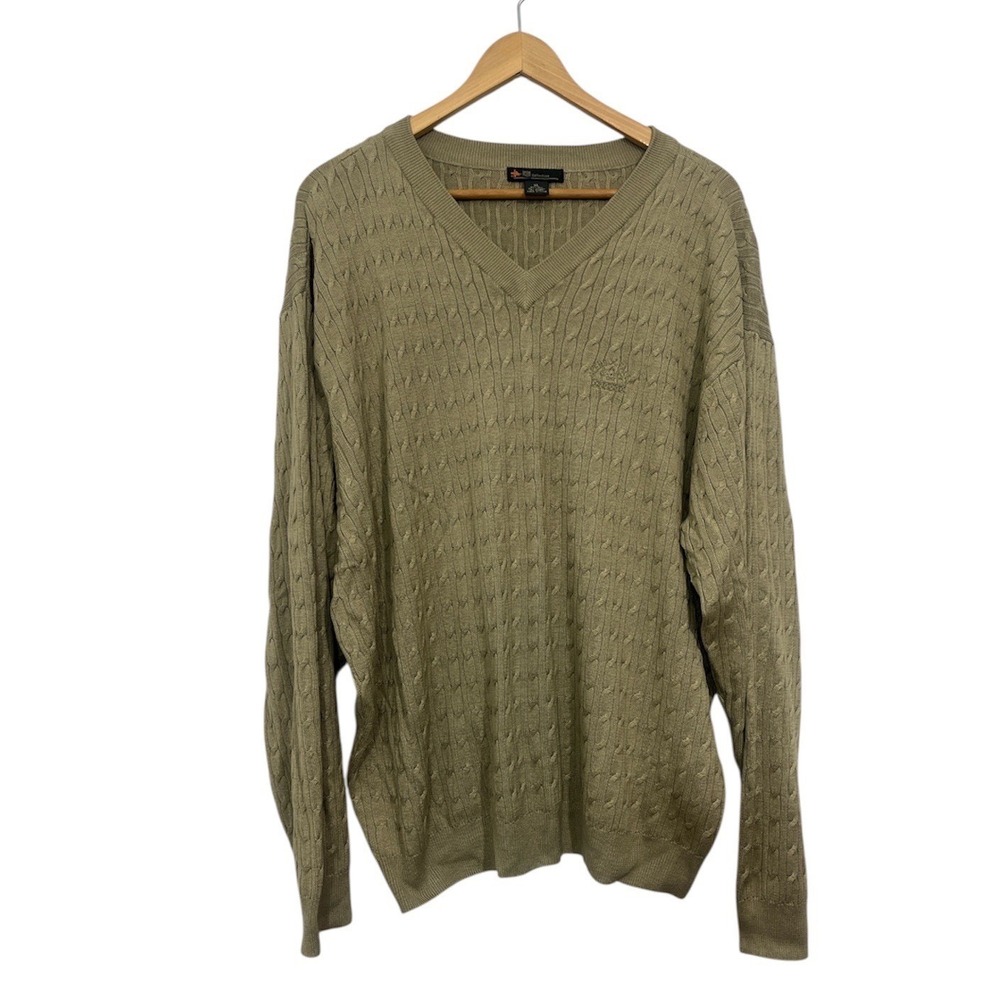 ICON COLLECTION XL Tan Cable Knit Sweater Silk Blend Glen Falls Country Club